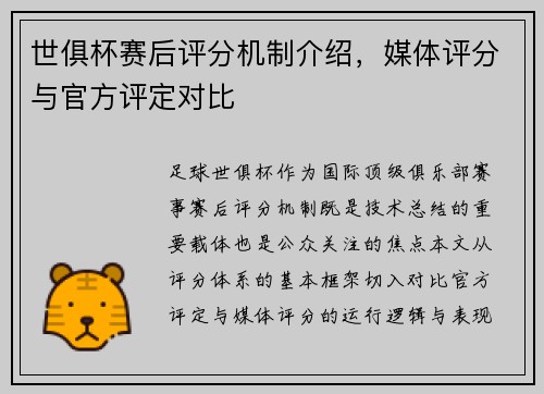 世俱杯赛后评分机制介绍，媒体评分与官方评定对比